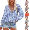 2024 European And American Loose V-Neck Pullover Casual Top Long Sleeved Floral Lotus Leaf Sleeve Chiffon Shirt For Women