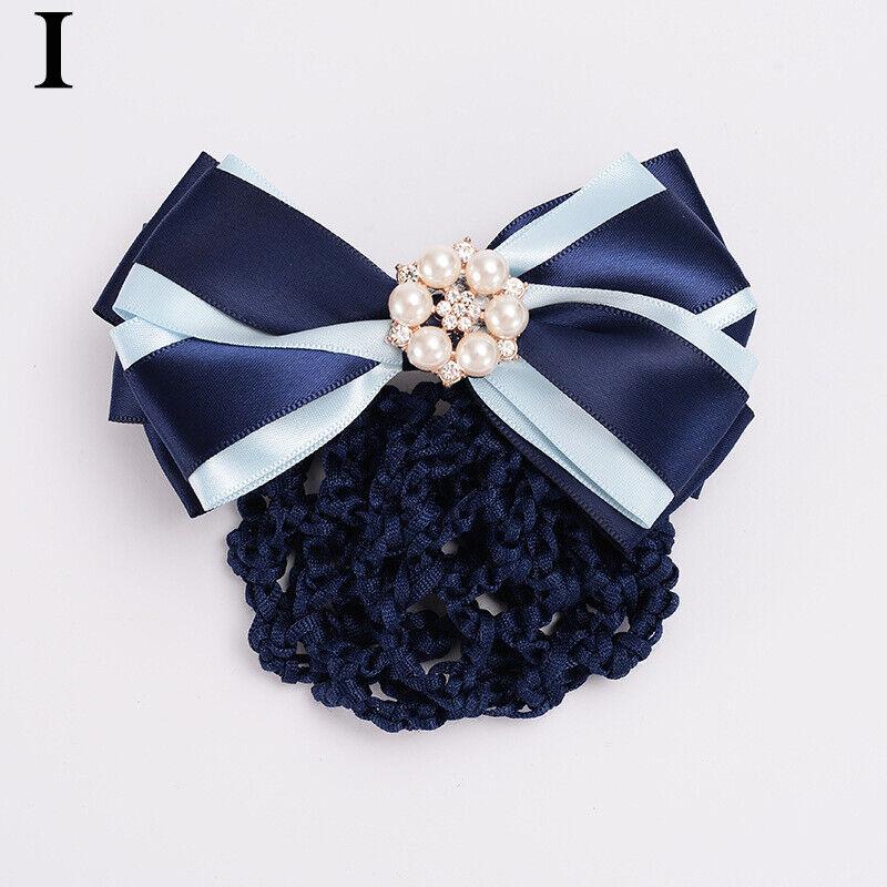 Women Satin Hair Clip With Net Bun Cover Bow Barrette Snood Hairnet Accessory