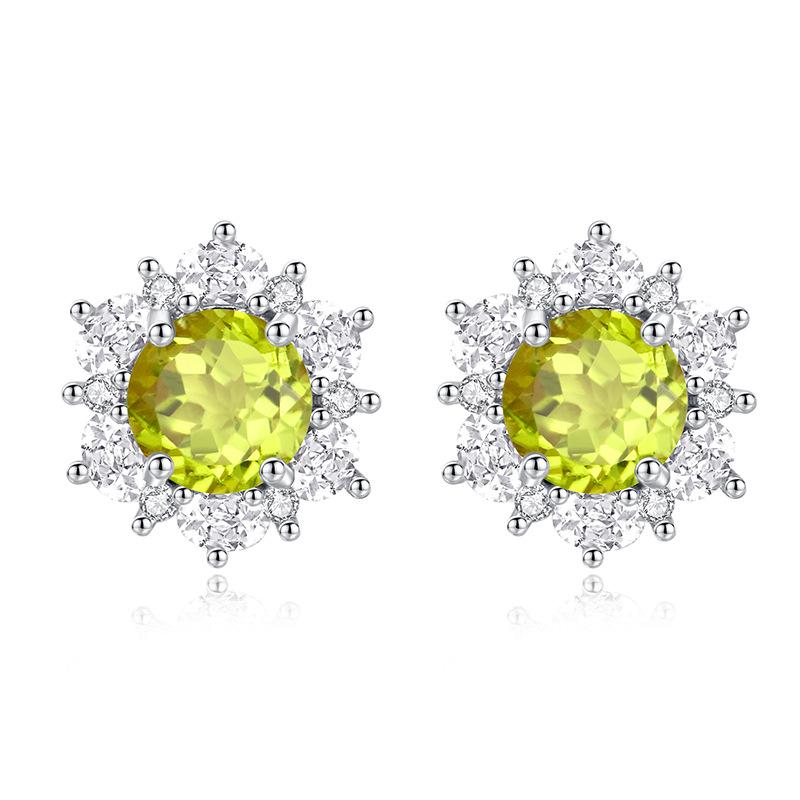 Natural Crystal Stone Jewelry Set S925 Sterling Silver Necklace Peridot Pendant Clavicle Chain