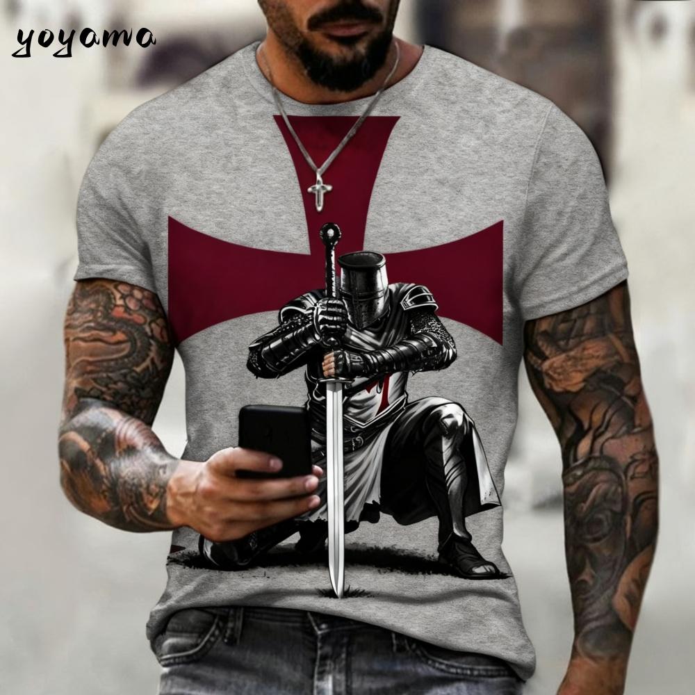 Vintage Knights Templar 3D Print T-Shirt Kids Summer Kids Short Sleeve Tee Boy and Girl T-Shirts Street Y2k Clothes