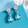 Sterling Silver Blue Jewelry Set for Women - Heart CZ Teardrop Crystal Pendant Necklace Drop Earrings Wedding Jewelry Gift