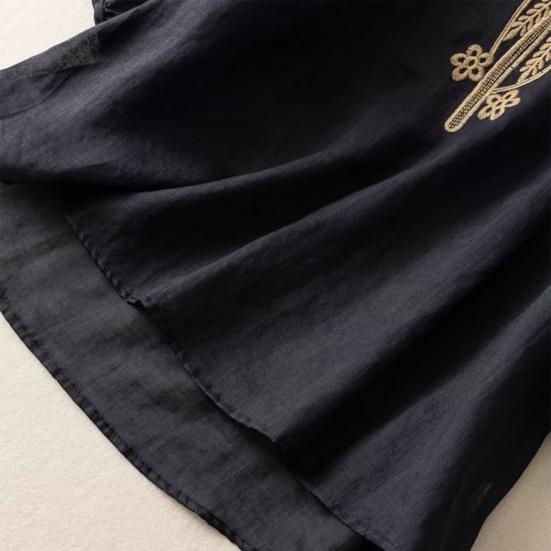 Women's Cotton Linen Embroidery Shirts Hollow Out Shirt with Half Sleeves Vintage Casual Summer Blouse for