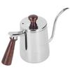 Portable Stainless Steel Coffee Pot with Wooden Handle Long Gooseneck Spout Cafe KettleSilver 700ml