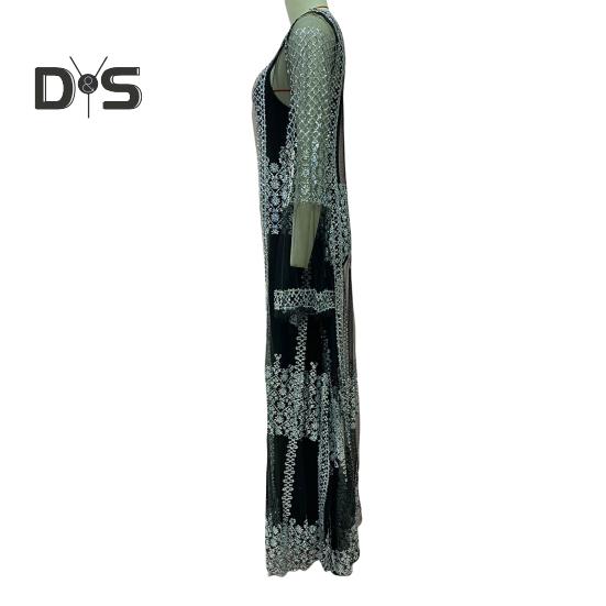 2 шт./комплект женское вечернее платье большой размер блестящий бронзовый кардиган платье-комбинация комплект прозрачная сетка длинный рукав пальто коктейльные мероприятия особые случаи