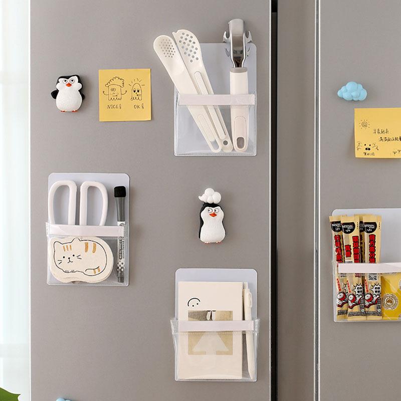 Прозрачный магнитный ящик для хранения, бытовой холодильник, кухонная магнитная полка, сортировочная сумка для хранения мелочей