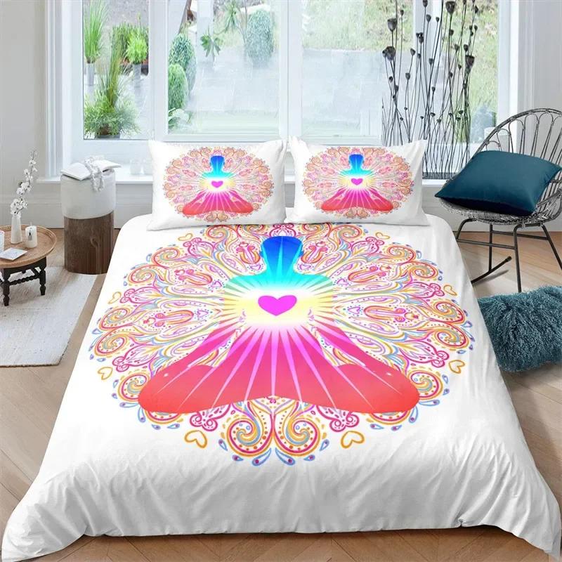 Пододеяльник Bohemian Chakra Meditation Relax Theme Yoga Комплект постельного белья Exotic Mandala Lotus Покрывало для одеяла Full King Спальня Декор
