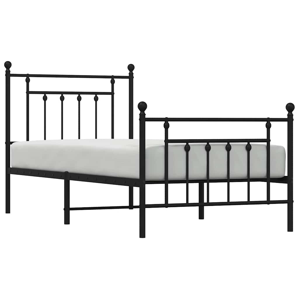 Metal Bed Frame with Headboard and Footboard Black 90 x 190 cm