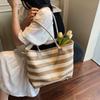 Простая и вместительная соломенная сумка, портативная наплечная сумка, женская, лето 2025, новая, полосатая женская сумка-тоут, оптом