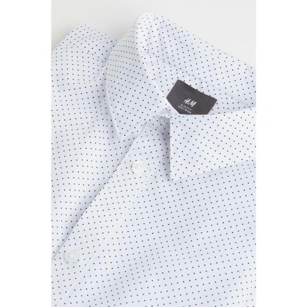 H M Easy Care sliM Fit sHirt wHite Black Dot 0976709002