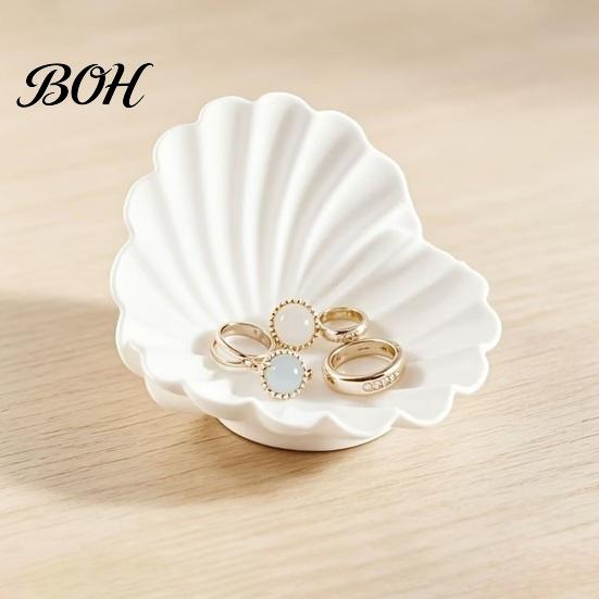 Ring Holder Dish White Shell Jewelry Dish, 3D Printed Holder, Decorative Key Tray for Rings Earrings Necklaces Large Capacity