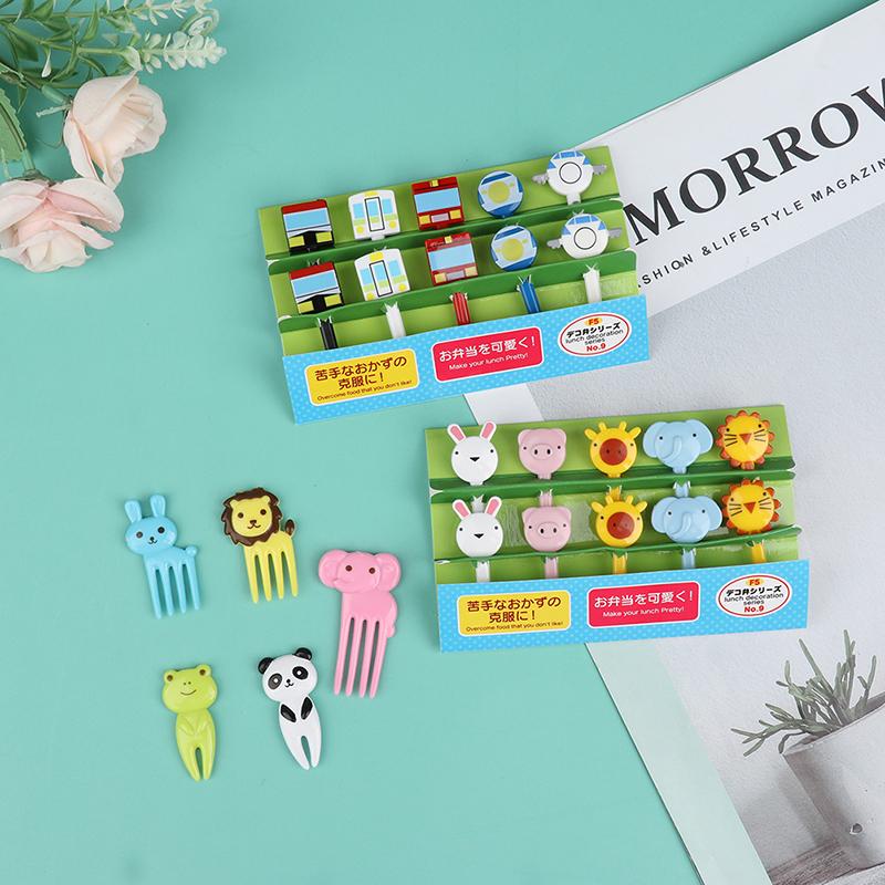 10Pcs Mini Animal Farmkids Fruit Fork Cartoon Snack Cake Dessert Food Toothpick
