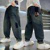 Boys Spring and Fall Loose Design Jeans Middle and Large Children Letters Comfortable Pants
