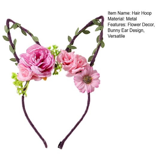 Ободок для волос с цветочным декором, дизайн с заячьими ушками, повязка на голову, косплей, реквизит для дня рождения, фотосессии, пасхальная вечеринка, головной убор