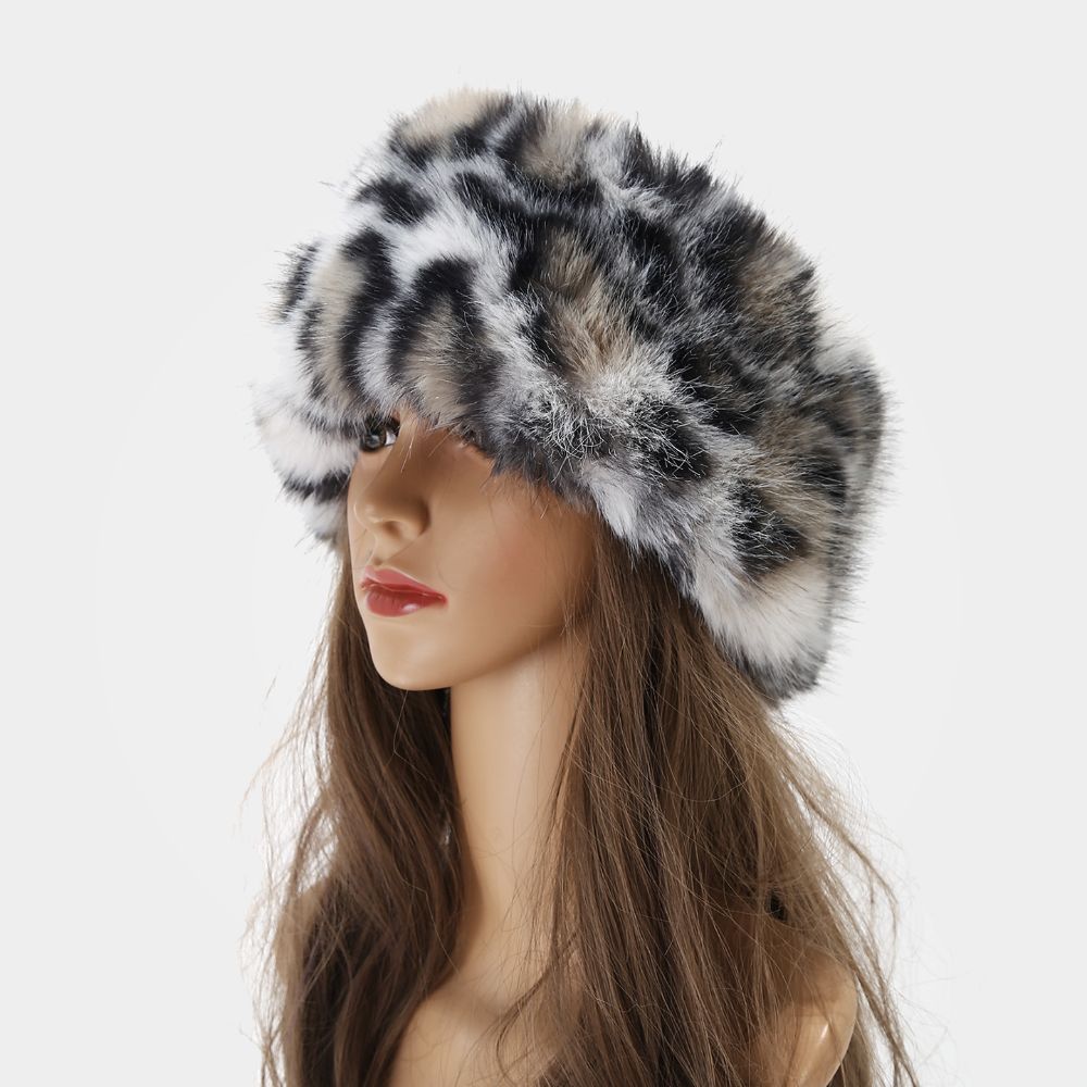 Rabbit Fur Leopard Print Hairband Animal Pattern Faux Fur Hair Band Winter Hair Accessories