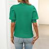 Women Knitting Tops Round Neck Puff Short Sleeve Solid Color Summer Tops