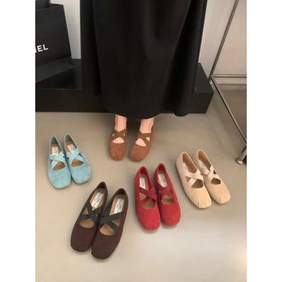 Новые балетки для женщин, балетки с перекрестной резинкой, квадратный носок, туфли без застежек, искусственная замша, черные, Zapatos Mujer