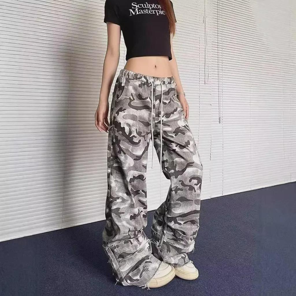 Женские ретро-камуфляжно-десантные брюки-клеш Yishan