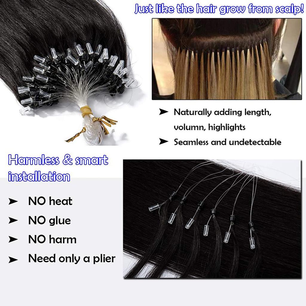 Human Hair Ring Loop Hair Tip Extensions Remy Extensions Color Wig Extensions 50 Pieces [ALISY] (16inch, 1B#)
