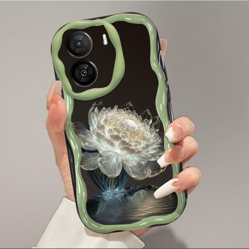 Силиконовый мягкий волнистый чехол с глянцевой цветочной оболочкой для мобильного телефона, черная задняя крышка для iPhone Samsung Xiaomi Redmi Poco