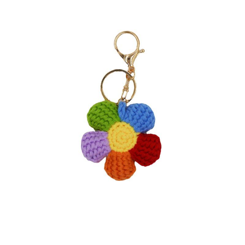 Rainbow Knitted Flower Keychain: Cute Friend Gift