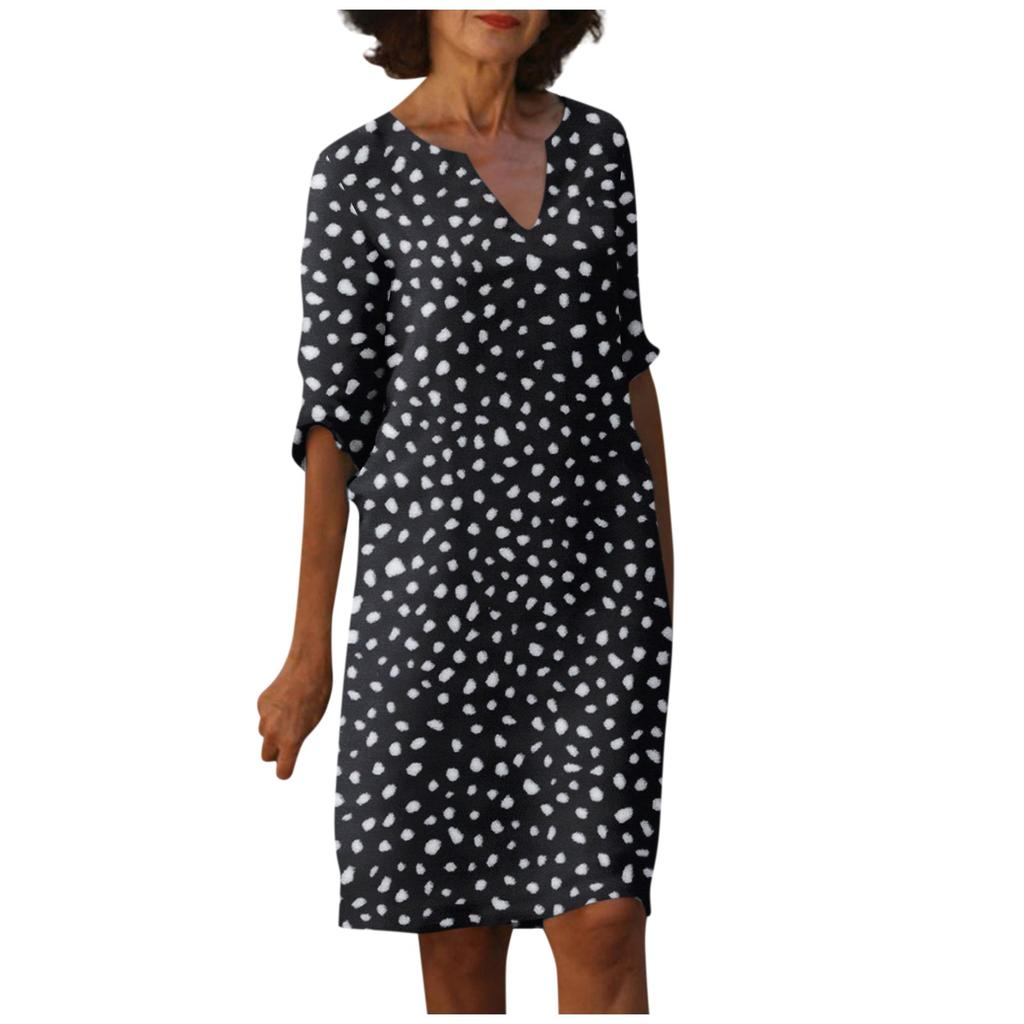 Women's Summer Vintage Print V-Neck Half Sleeve Dress Dresses