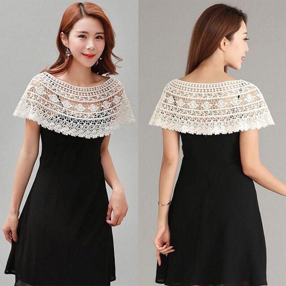 White Elegant Knit Dress Lace Crochet Shawl Wraps Bridal Hollow Out Cover Up Women Summer Sun Protection False Collar Cape