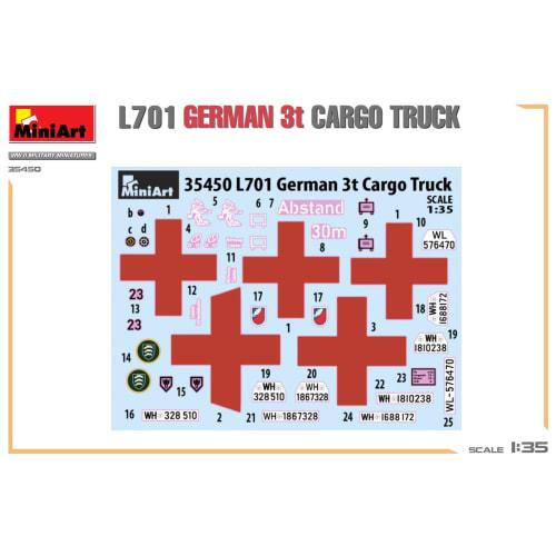 Miniart 1/35 L701 German 3-Ton Cargo Truck Plastic Model MA35450