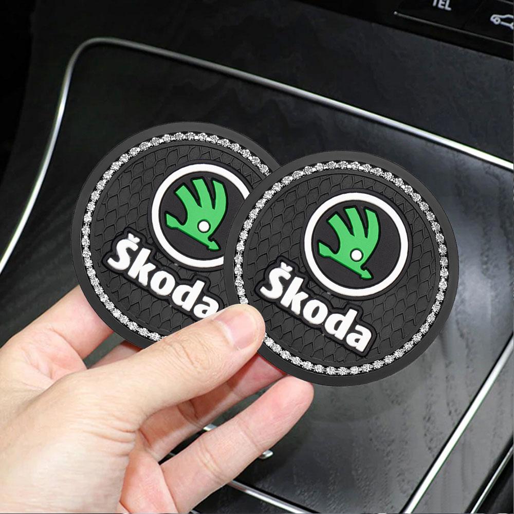 HLLQ9 Car Diamond Coaster Non-Slip Pad Drink Mat Interior Accessory For Skoda S Skoda VII Fabia Kamiq Karoq Octavia A5 A7 Rapid Scala