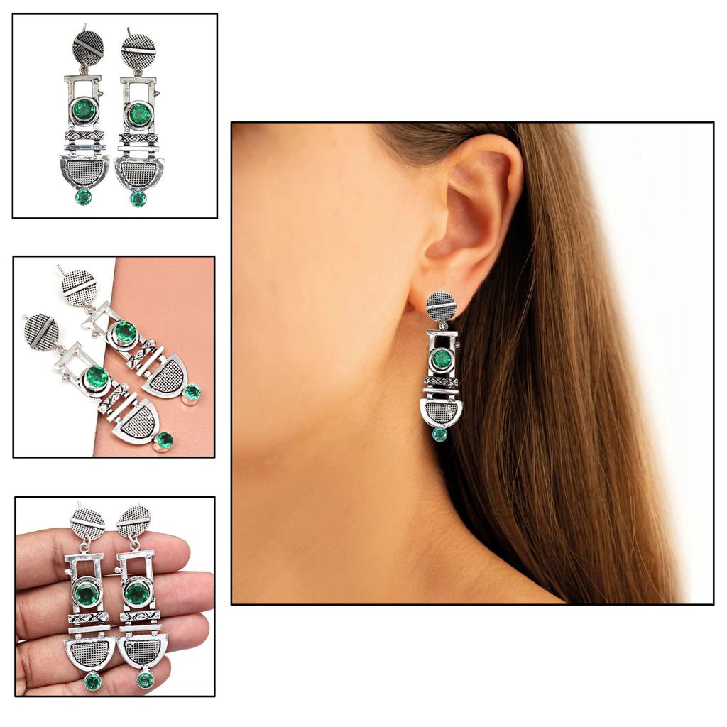 925 Silver Sterling Earring Jewelry Gemstone Handmade Emerald