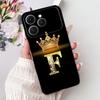 Чехол для Tecno Spark 40 Черный Силикон Роскошные Буквы А-Я Модные Цветы Корона Ударопрочный Чехол для Телефона Tecno Spark 40