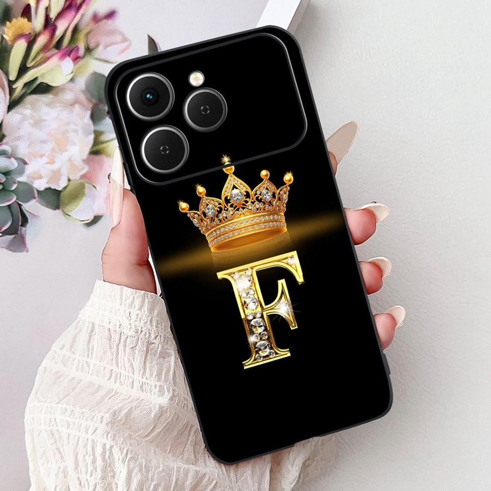 Чехол для Tecno Spark 40 Черный Силикон Роскошные Буквы А-Я Модные Цветы Корона Ударопрочный Чехол для Телефона Tecno Spark 40