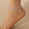 Браслет на щиколотку Love Heart Star Fringe, двухслойная цепочка для ступни со стразами, сверкающий браслет на щиколотку, лето