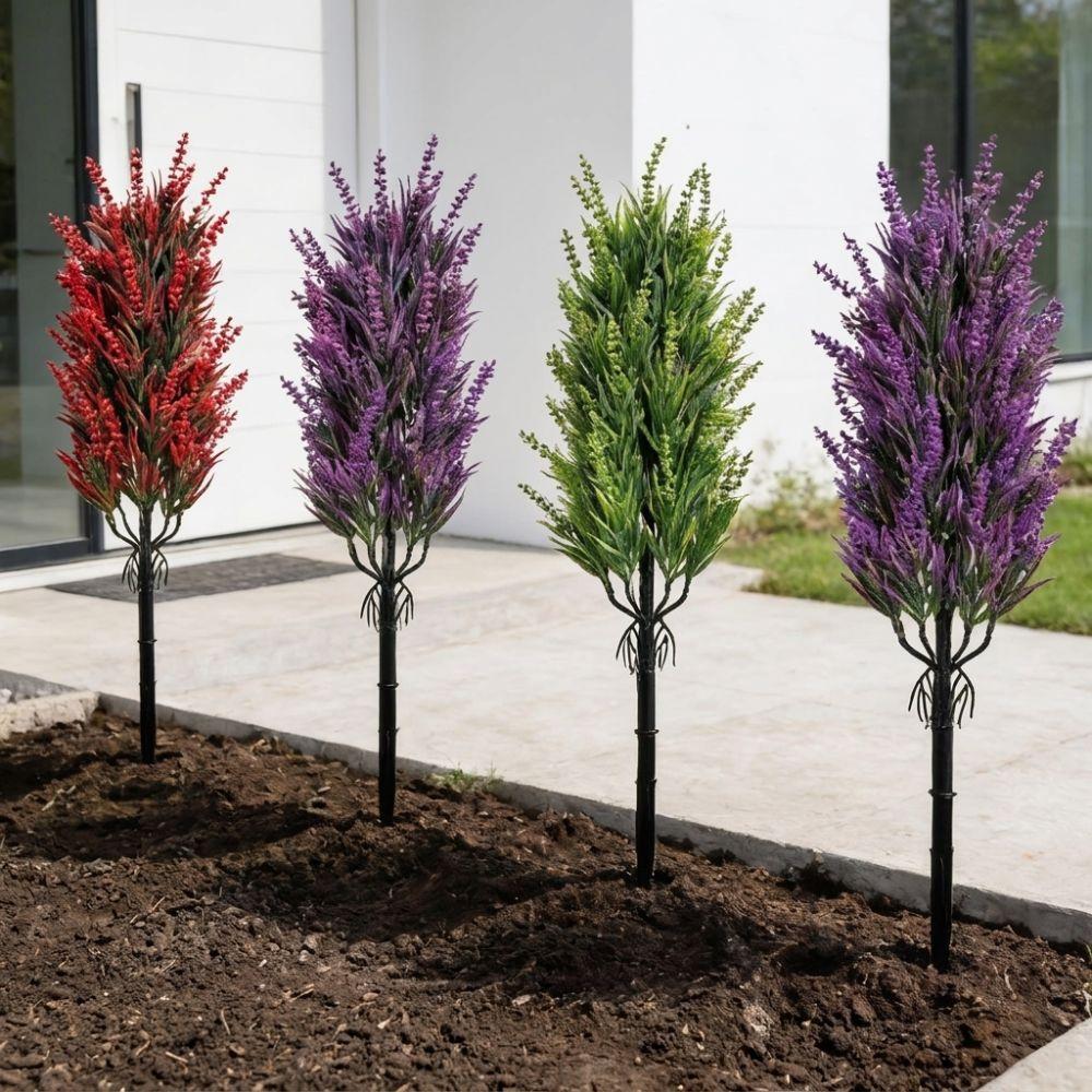 No Fade Lavender Tree Ground Stake UV Resistant Fake Flower Sprigs Maintenance Free