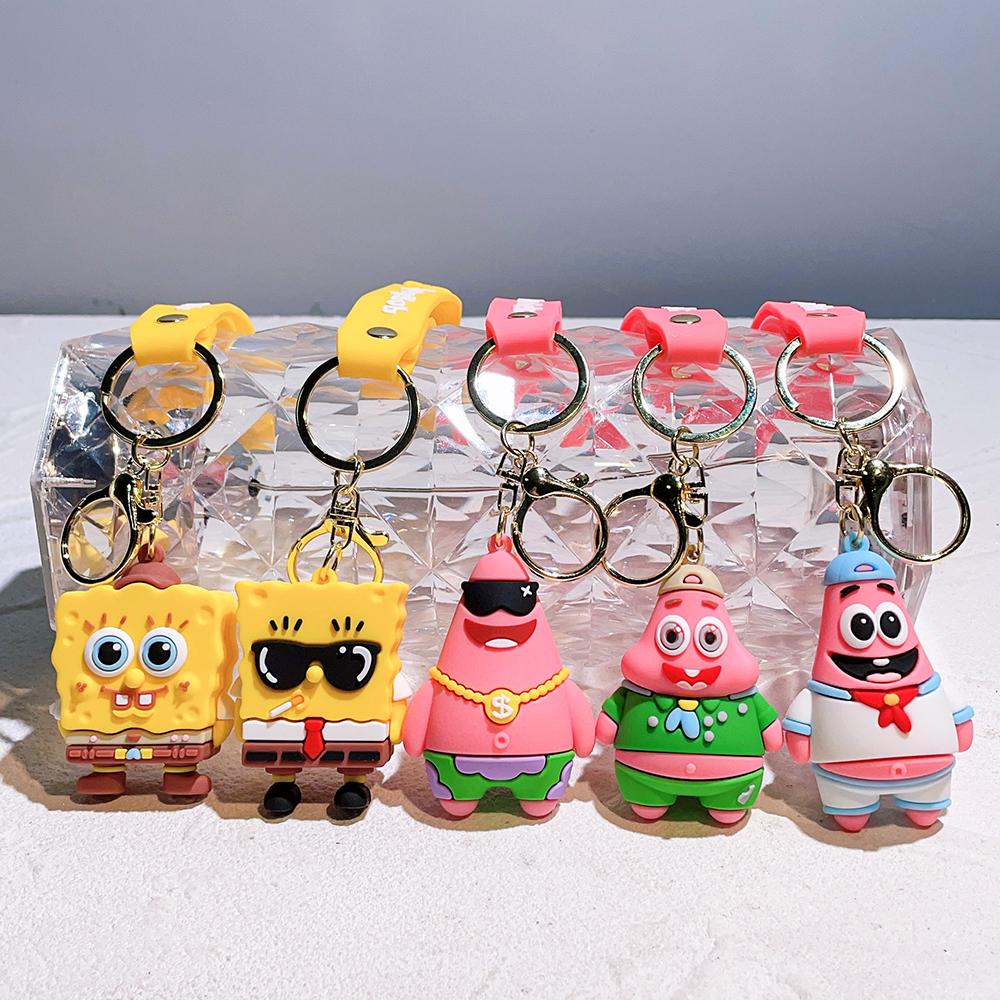 Anime Spongebob Squarepants Keychain Patrick Star Kawaii PVC Toys keychain Backpack charm Birthday Gift For Kid