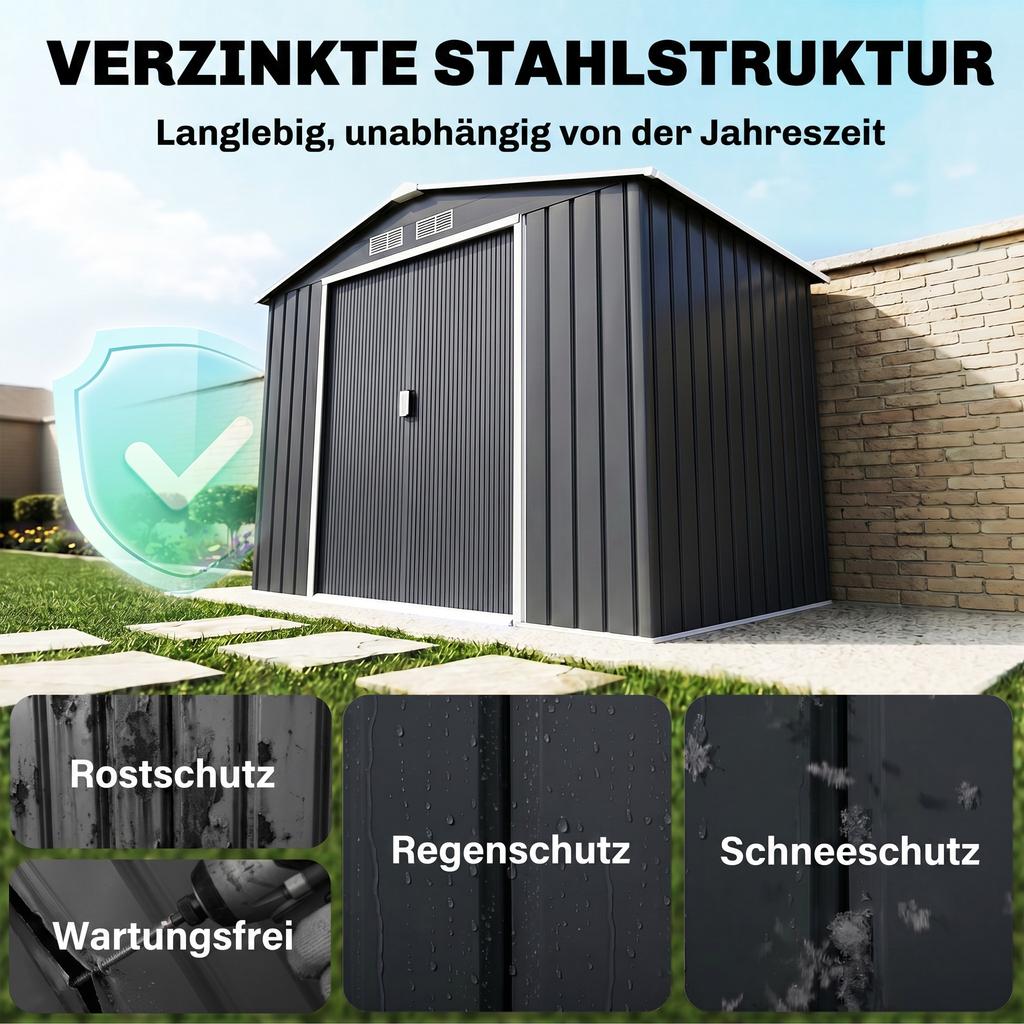 Tool Shed with Sliding Doors 2.13 x 1.30 x 1.85cm Metal Charcoal Grey