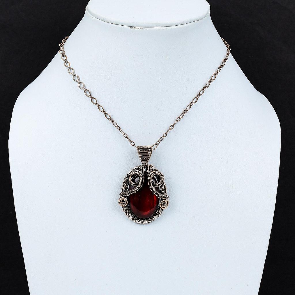 Красный Огненный Лабрадорит Кулон Медная Проволока Обернутый Драгоценный Камень Кулон Ручной Работы Изящные Медные Ювелирные Изделия Дизайнерский Подвеска Проволочная Обертка Ювелирные Изделия Для Подарка