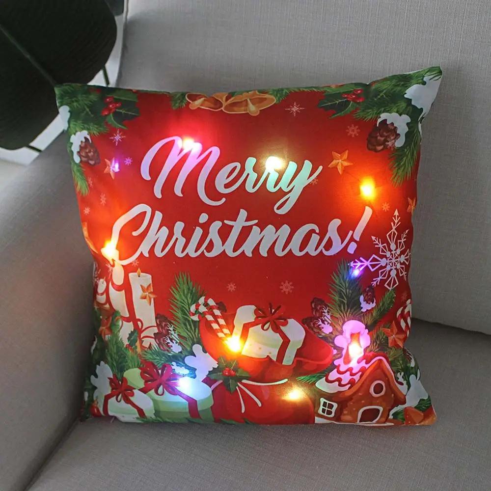 Christmas Light LED Decoration 45x45cm Santa Sled Village Color Ball Sofa Seat Pillow Sleeve Cases