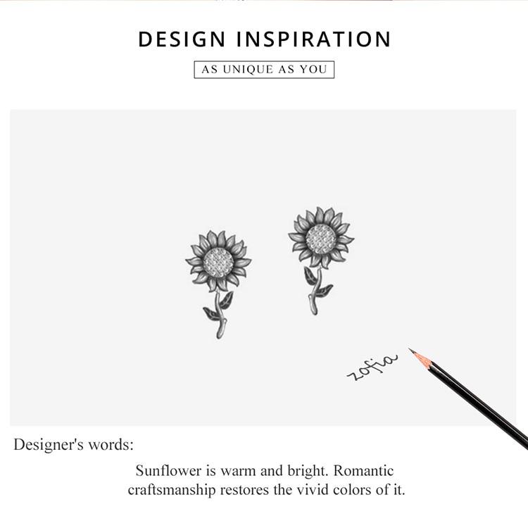 Женские серьги-гвоздики BAMOER из стерлингового серебра 925 пробы с подсолнухом, ювелирные изделия