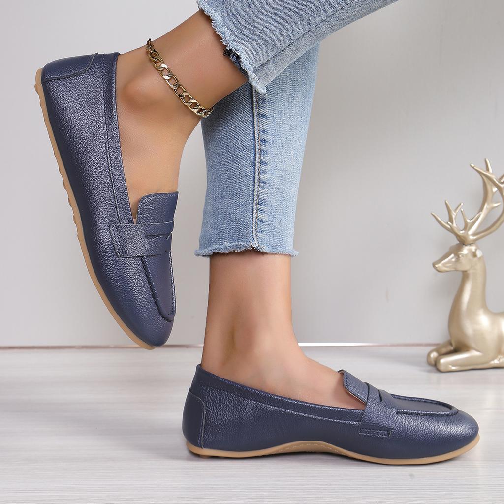 Женские туфли Мягкие кожаные туфли с мокасинами Темно-синие туфли на плоской подошве Женские повседневные туфли на плоской подошве Zapatos Mujer Женская обувь Размер 36-43