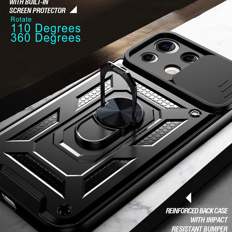 Luxury Sliding Lens Protection Armor Case For iPhone Samsung Huawei Xiaomi Redmi Magnetic Ring Shockproof Cover