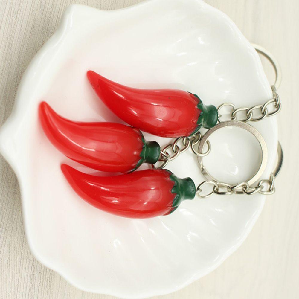 3Pcs Fashion Unisex Resin Red Chili Key Chain Key Ring for Bags Accessories