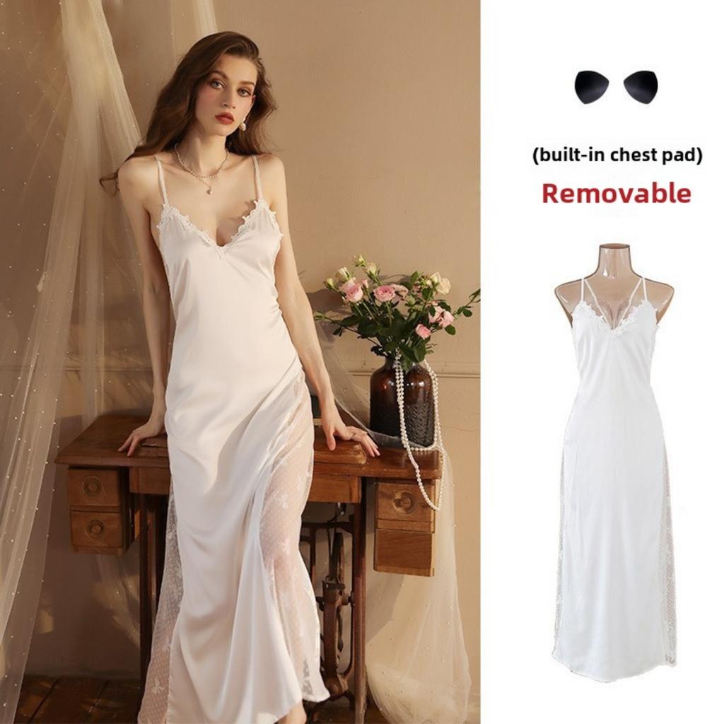 Сексуальная ночная рубашка, удлиненный халат, пижама, длинные рукава, женская атласная домашняя одежда