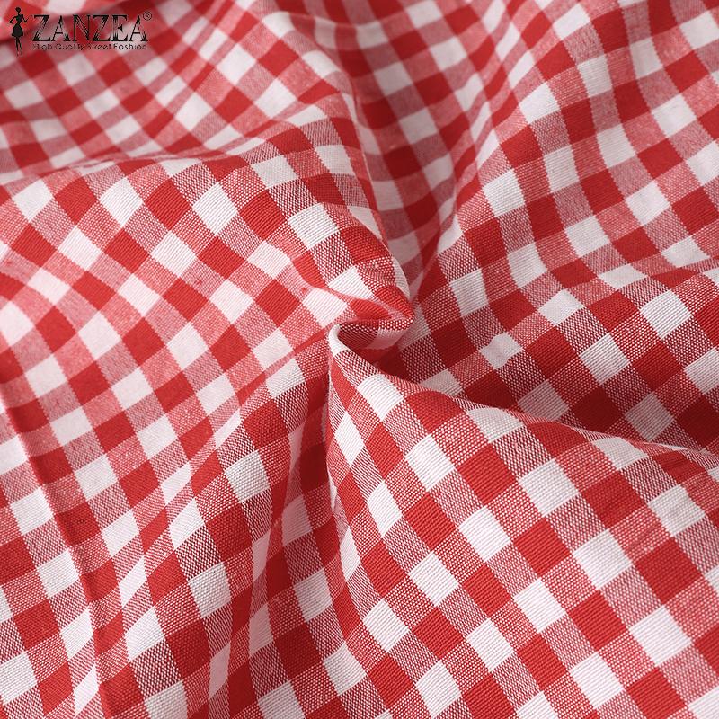 ZANZEA Женская повседневная блузка с отложным воротником и принтом в сетку с рукавами 3/4