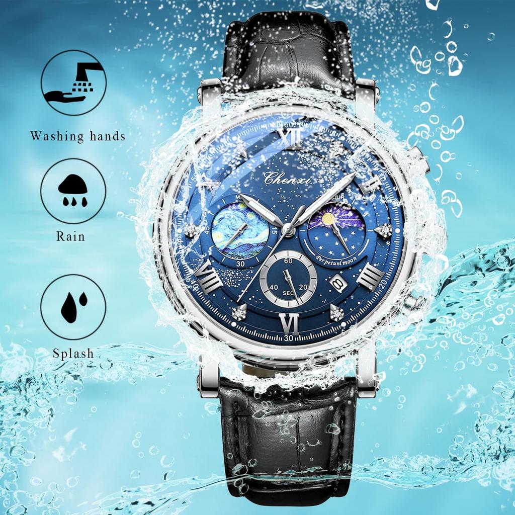 Watch Genuine Leather Strap Van Gogh Starry Analog Calendar Leather Strap Waterproof Quartz Watch Black Fashion Watch Day Birthday Christmas Day Gift