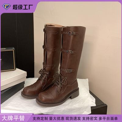 Виноградная мать зима новые длинные рыцарские сапоги пряжка ремня интернет-знаменитость крутые сапоги-локомотивы женская обувь высокого класса женские сапоги