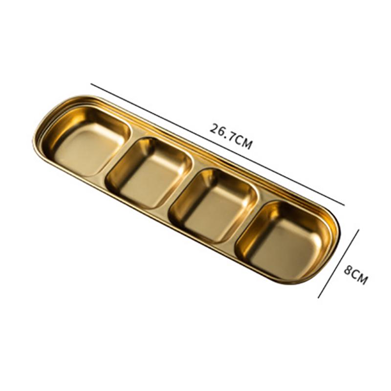 Блюдо для соуса из нержавеющей стали, многосекционная тарелка для приправ, золотистого цвета, утолщенная, тарелка для макания для корейского барбекю, блюдо для пикника на открытом воздухе, кемпинговая посуда