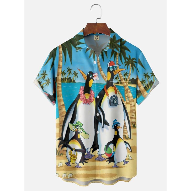 Мужская рубашка Hawaii с 3D-принтом и забавными мультяшными животными, топы с короткими рукавами, летняя повседневная мужская одежда, уличная модная рубашка для мальчиков
