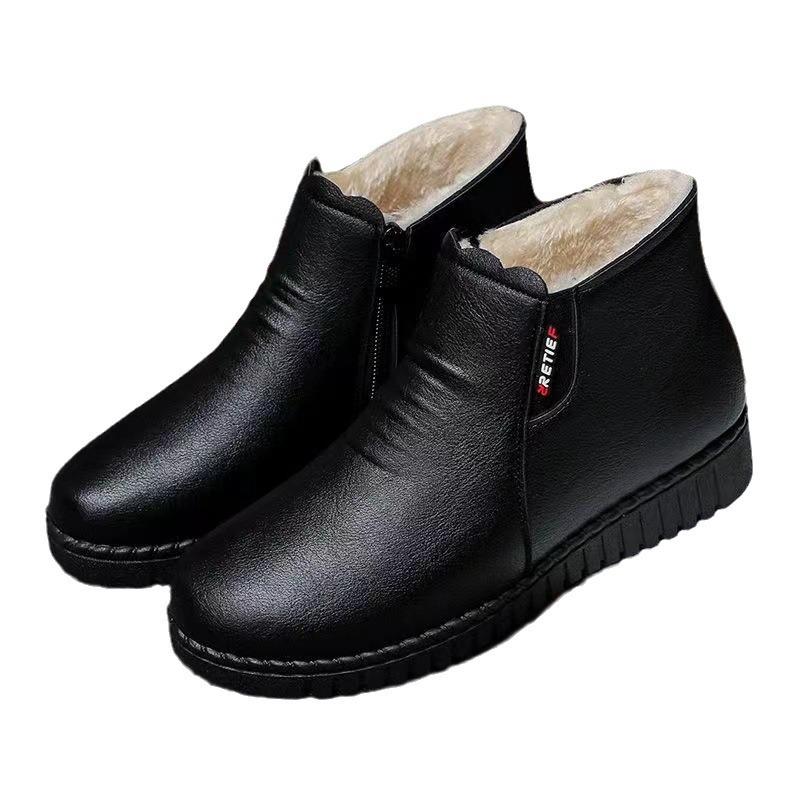 «Теплые зимние кожаные ботинки для женщин среднего и пожилого возраста — нескользящие, утолщенные, с бархатной подкладкой»