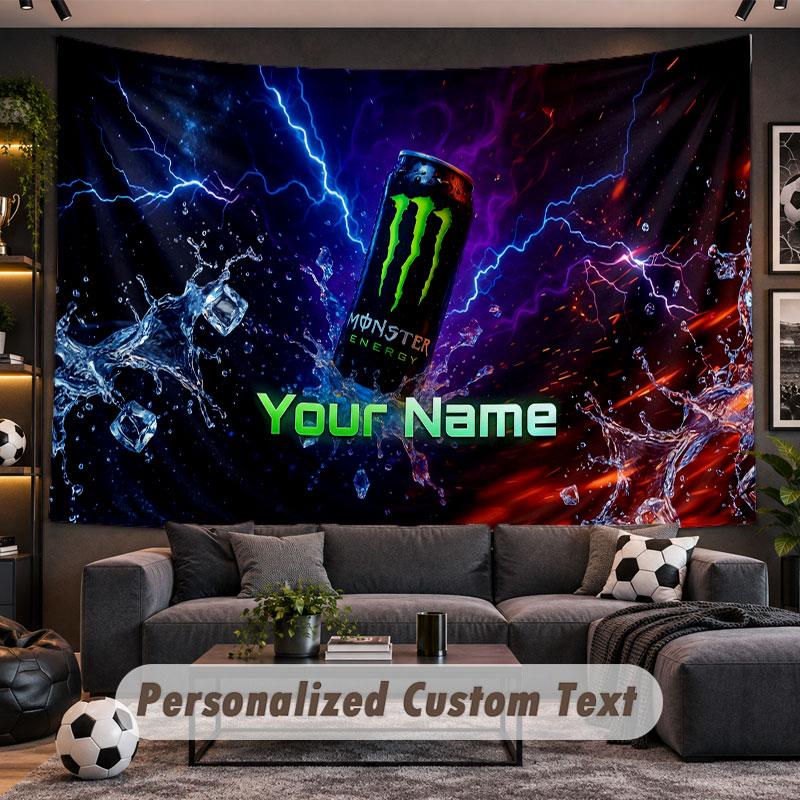 Wall Hanging Tapestry Custom NameMonster Energy Pattern Personalized Printed Fabric Wall Decor