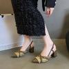 Сексуальные туфли на высоком каблуке, женские сандалии с острым носком, пэчворк, с открытой пяткой, модная повседневная женская обувь для вечеринок, лето 2025
